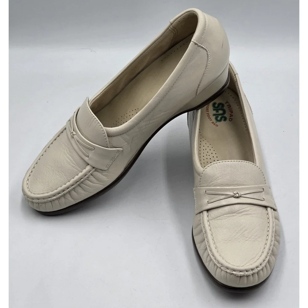 SAS Wink Tripad Womens 9 Bone Pearl Leather Penny Loafers Comfort Slip On USA